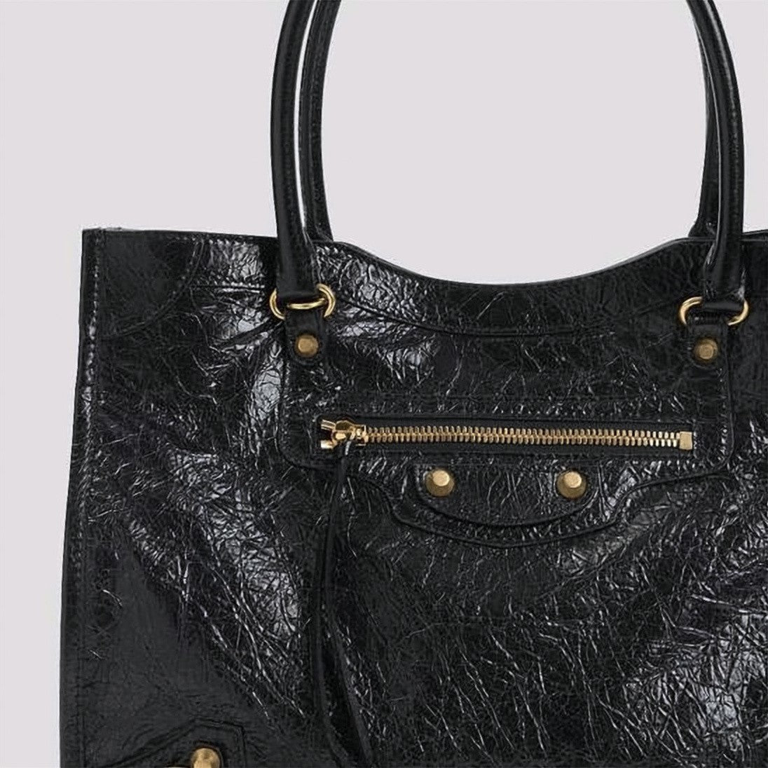Balenciaga Textured Lambskin Shoulder Bag With Vintage Gold Accents