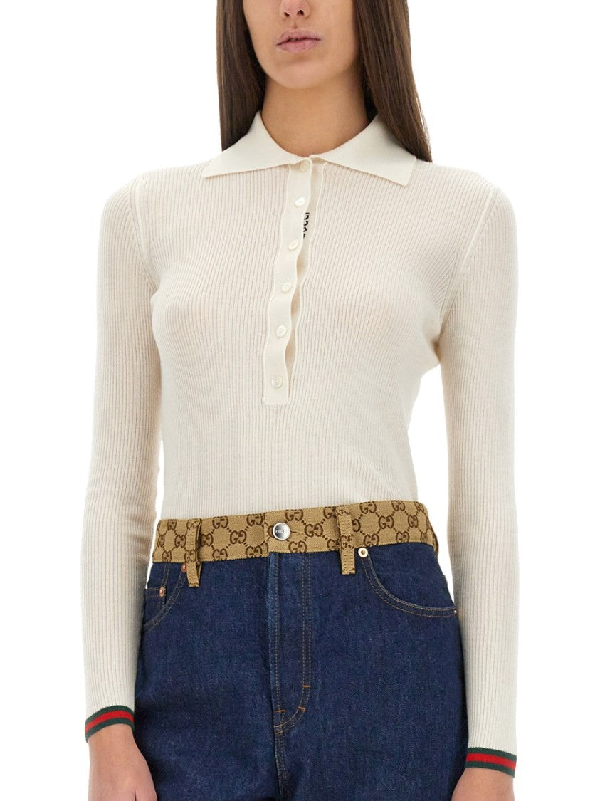 Gucci Cashmere And Silk Polo Shirt With Classic Collar