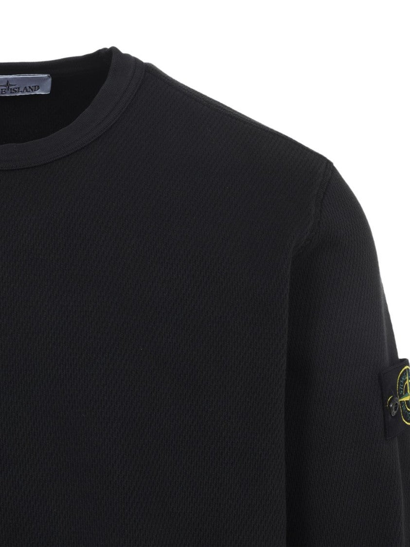 Stone Island Heavyweight Black Sweatshirt With Ribbed Crewneck