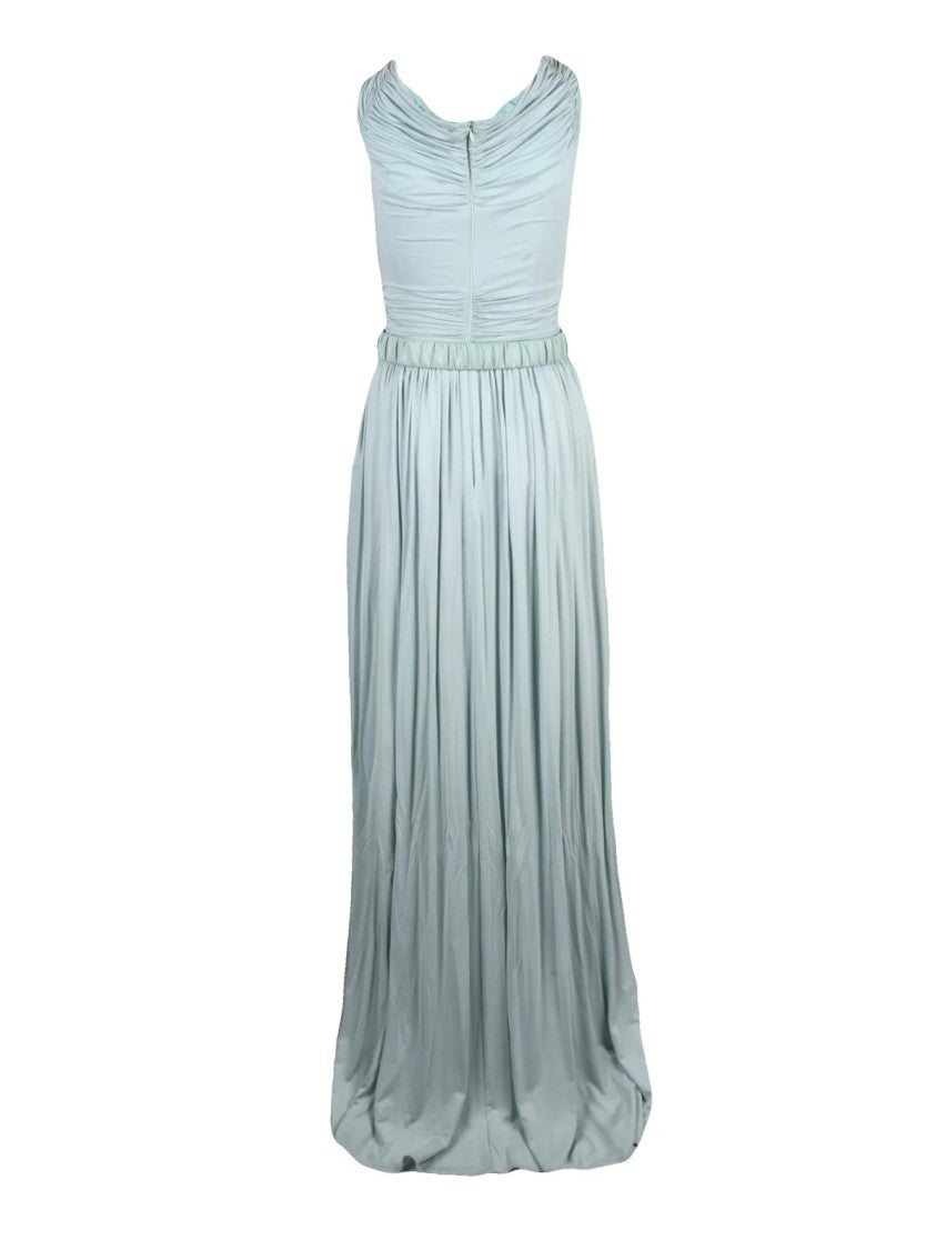 Elisabetta Franchi Aqua Cupro-Blend Zip Stretch Long Dress