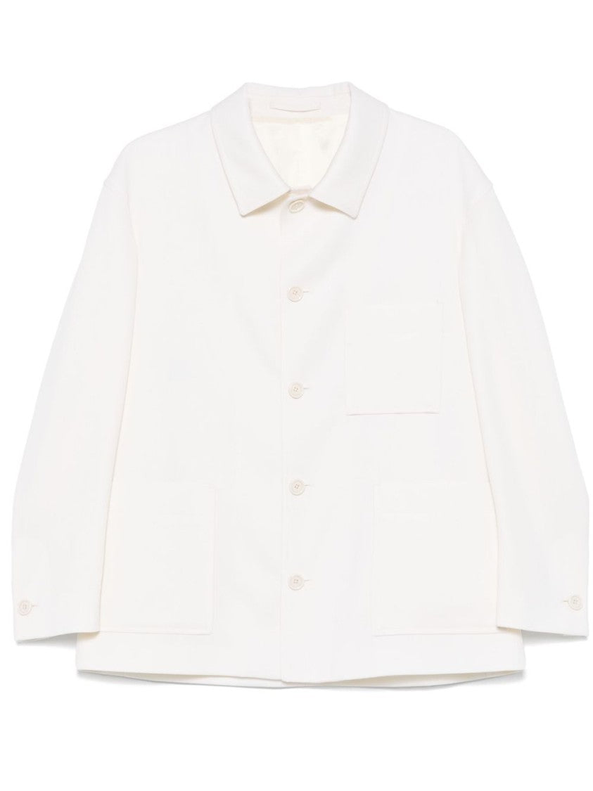 Lardini Light Beige Wool Overshirt With Spread Collar