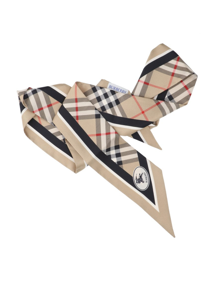 Burberry Mulberry Silk Check Scarf With Logo Detail