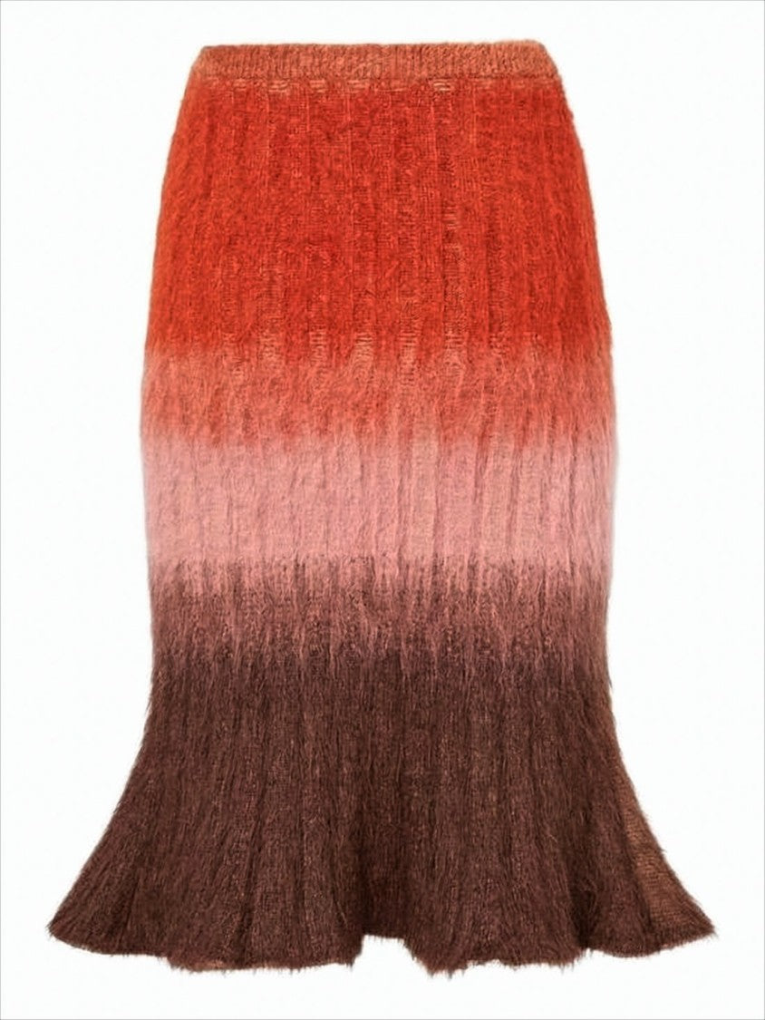 Fendi Gradient Knit Midi Skirt With Fuzzy Texture
