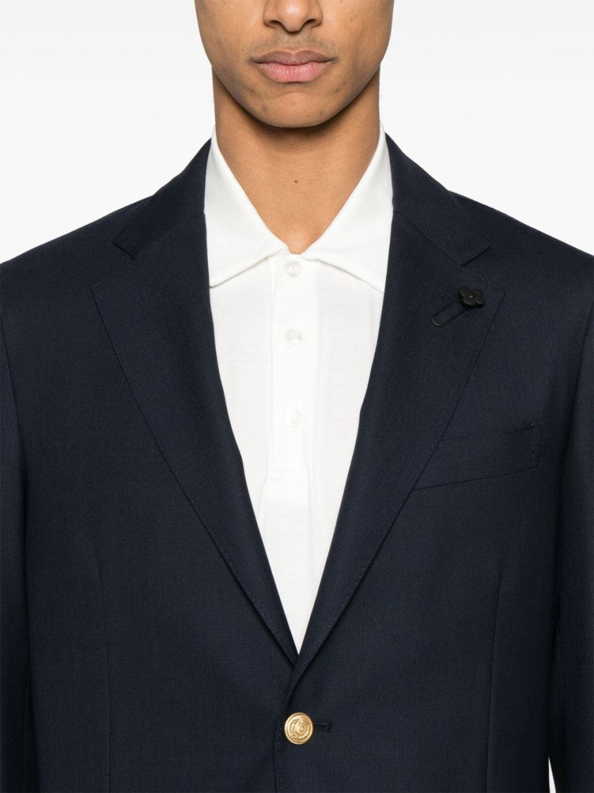 Lardini Navy Blue Jacket With Chic Detailing And English Vents