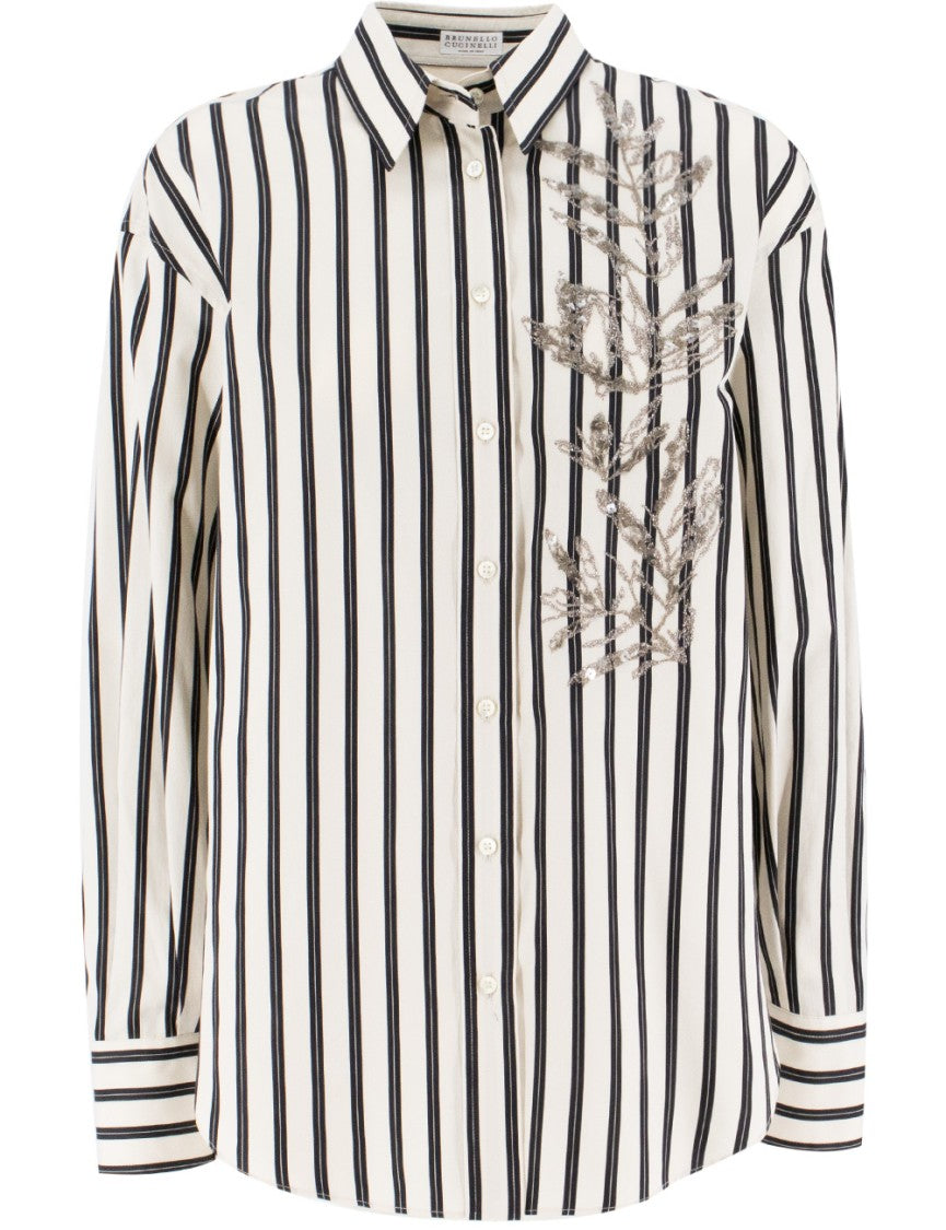 Brunello Cucinelli Oversized White And Black Striped Shirt