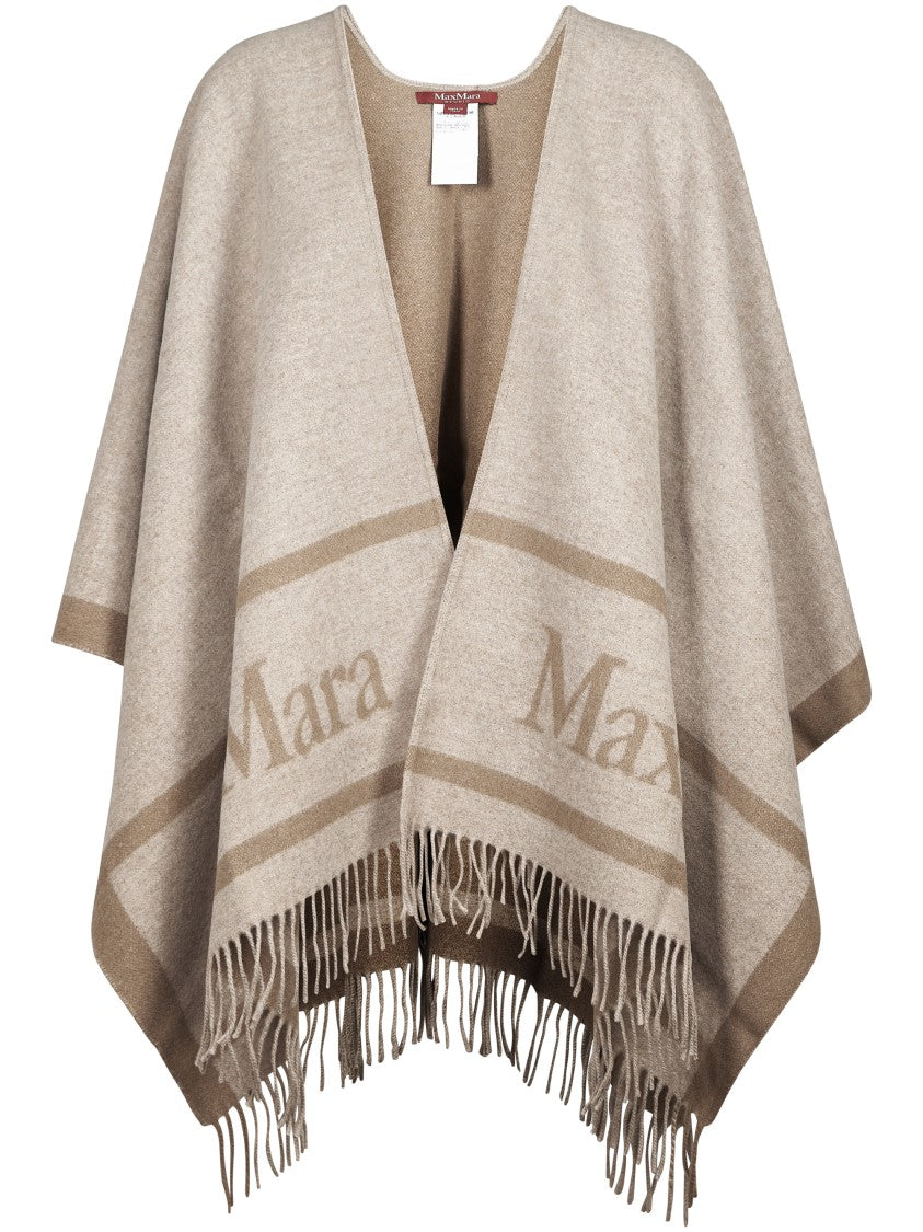 Max Mara Loose-Fit Poncho Sweater With Deep V-Neck And Fringed Hem