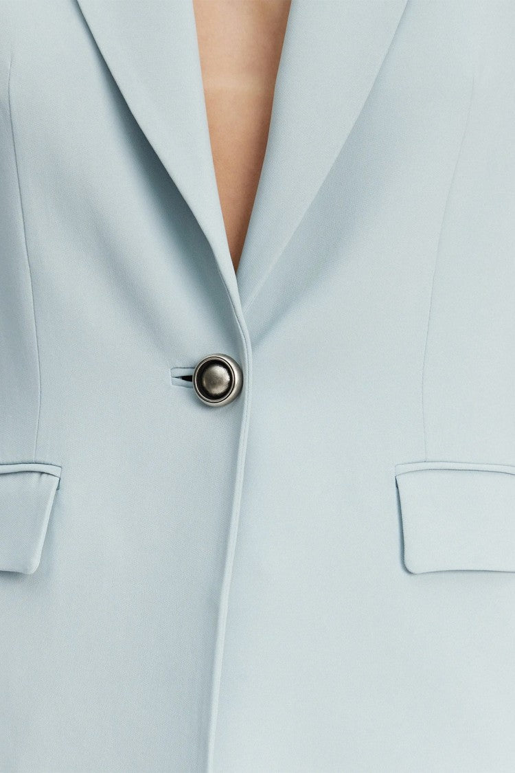 Pinko Light Blue Single-Button Peak-Lapel Viscose-Blend Blazer