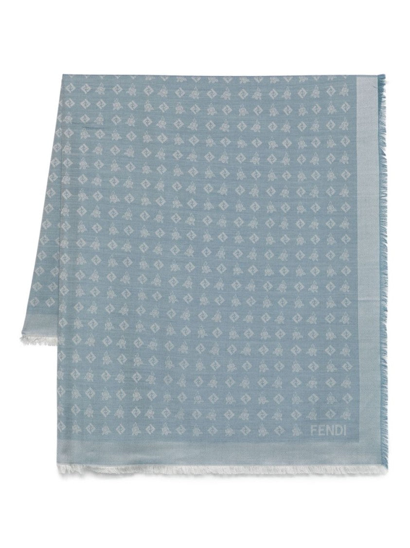 Fendi Denim Blue Wool And Silk Shawl