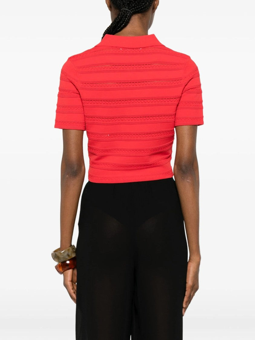 Blugirl Cropped Textured Stripes Polo Shirt