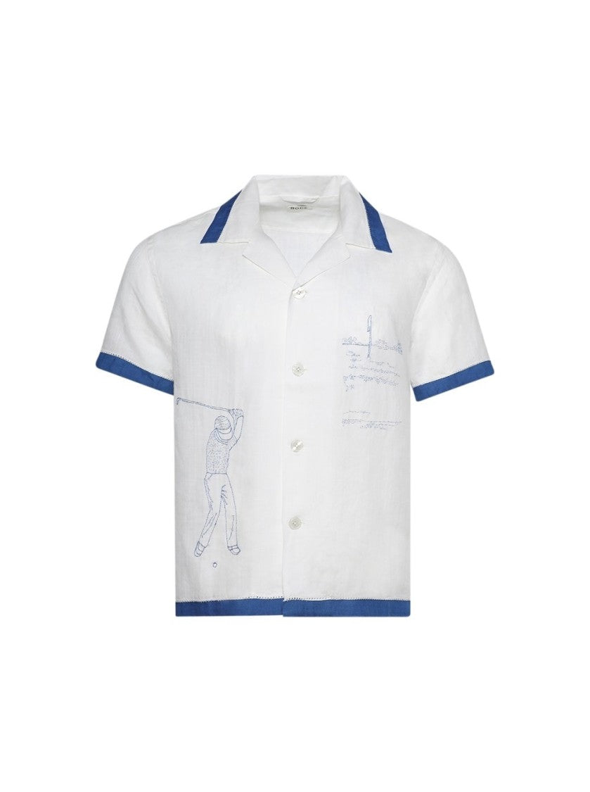 Bode Club Champion Short Sleeve Shirt White And Blue