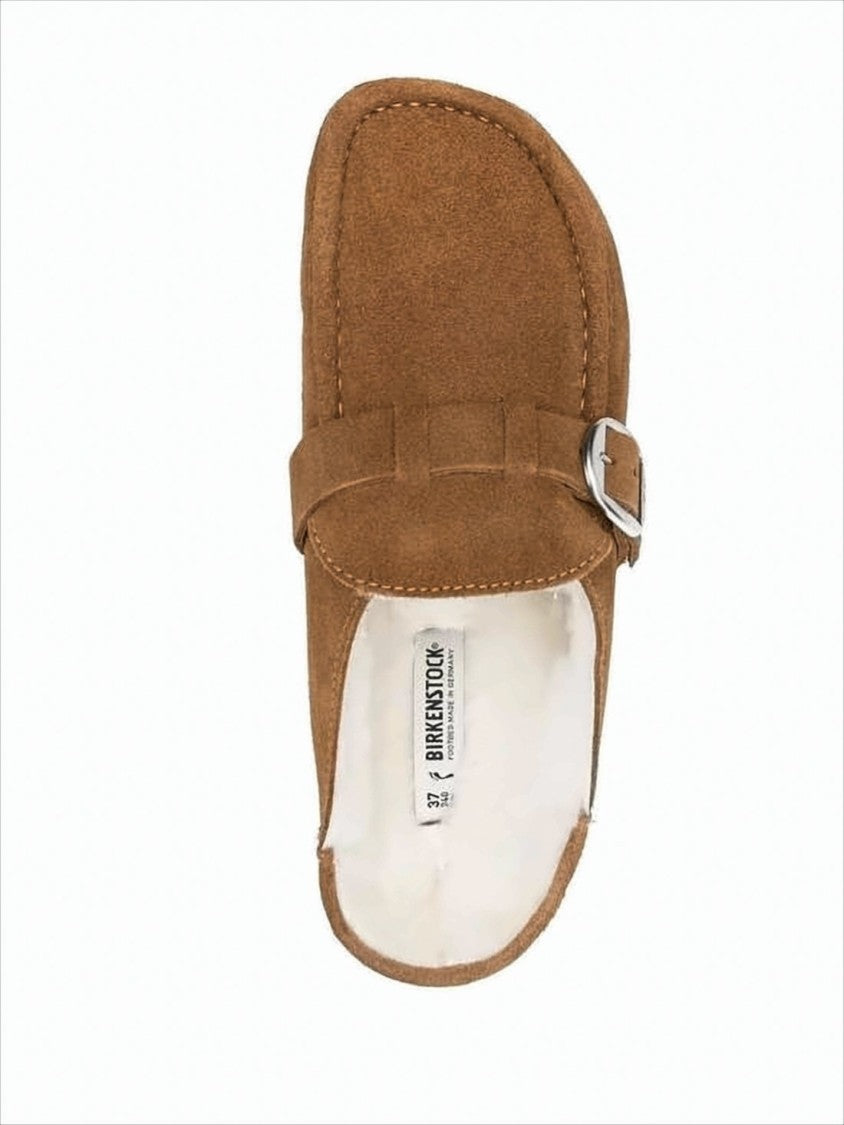 Birkenstock Brown Suede Mule With Silver Buckle