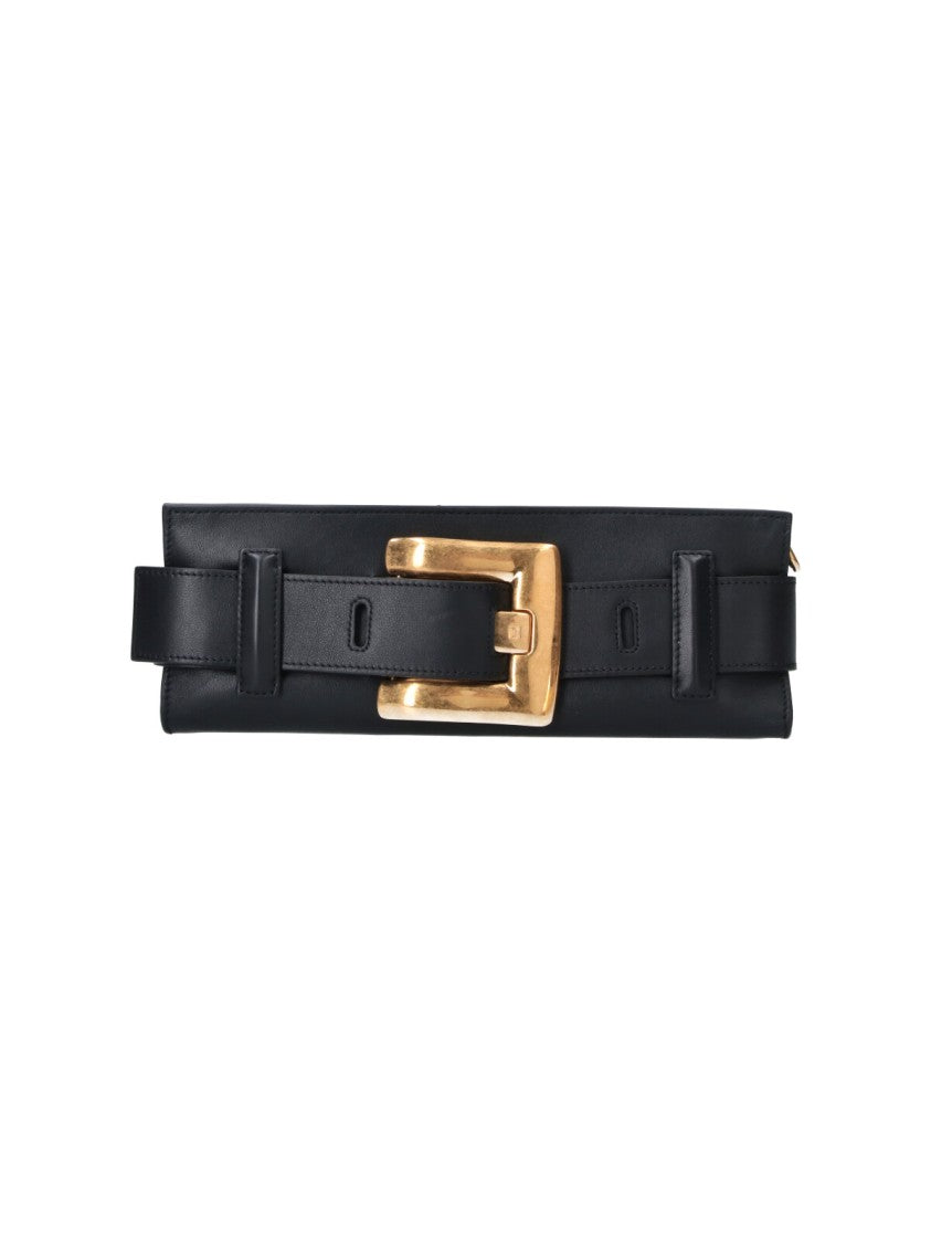 Balmain Black Anthem Calf Leather Chain Clutch