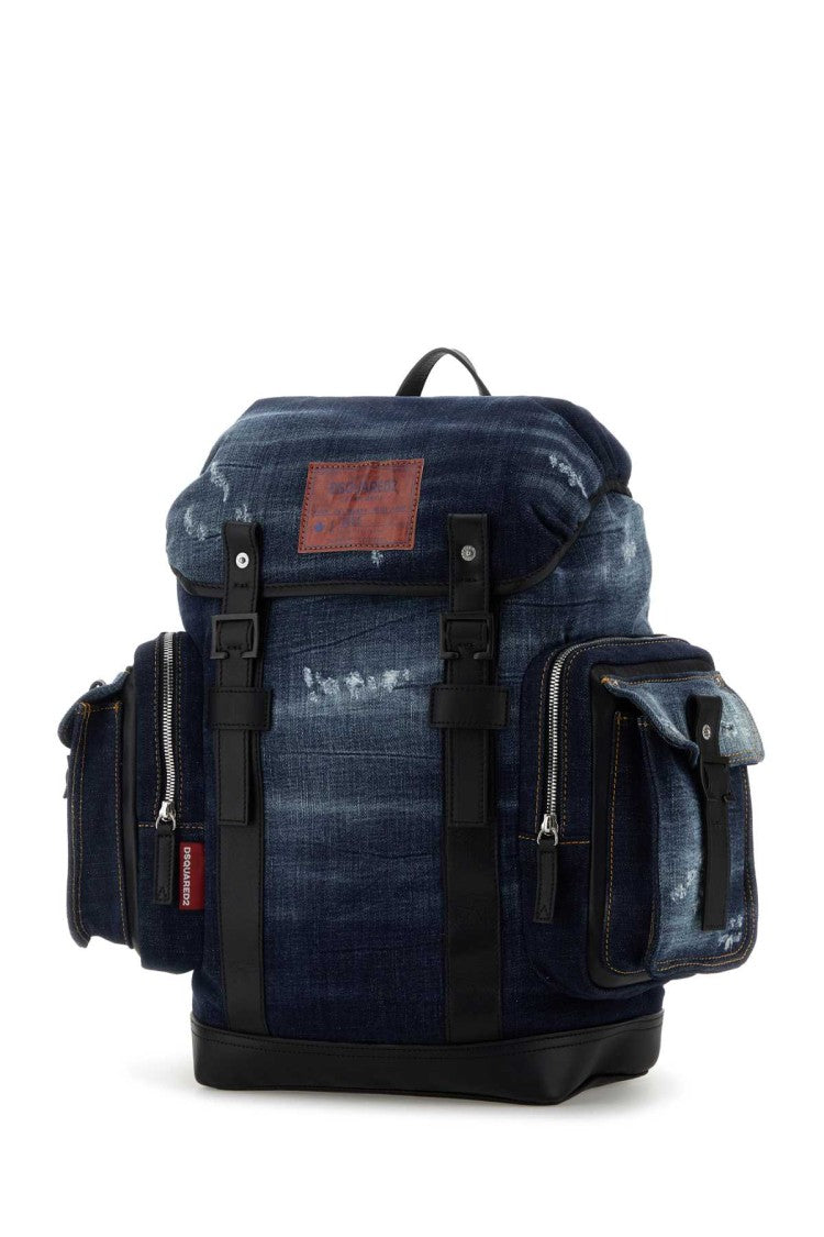 Dsquared2 Distressed Denim Backpack With Silver Hardware
