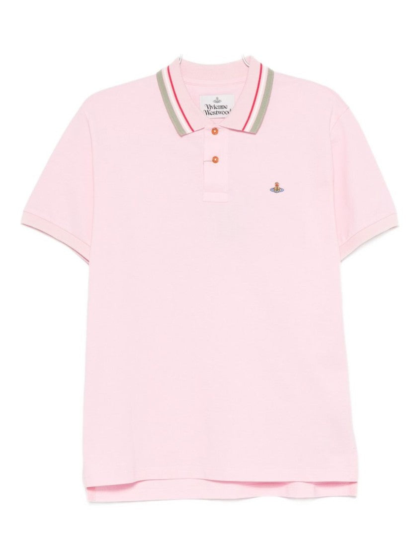 Vivienne Westwood Pink Three-Stripe Tipped Embroidered Polo