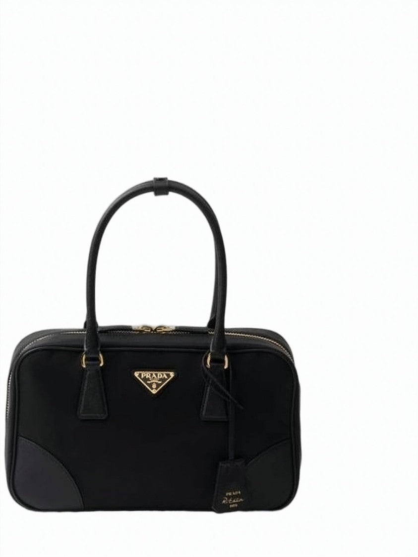 Prada Rectangular Black Shoulder Bag With Leather Accents