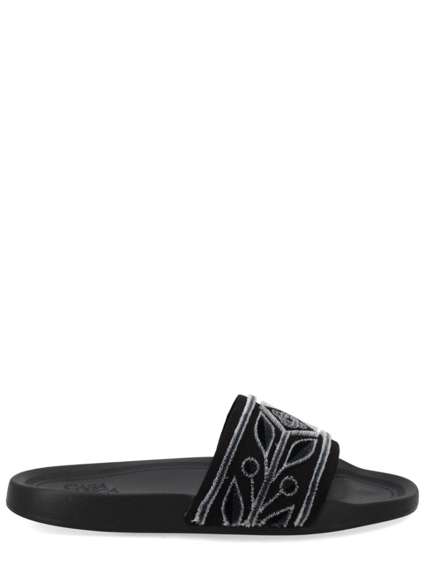 Casablanca Wide Straps Embroidered Logo Slide Sandals