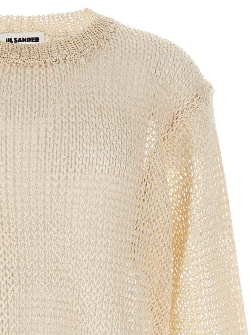 Jil Sander Silk Mesh Sweater With Crew Neck And Dropped Shoulders