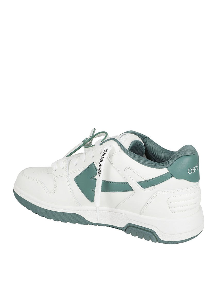 Off-White Low-Top Sneakers With Green Accents And Branded Detailing