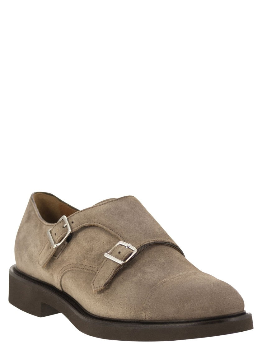 Doucal's Double Suede Buckle Shoes With Tone-On-Tone Stitching