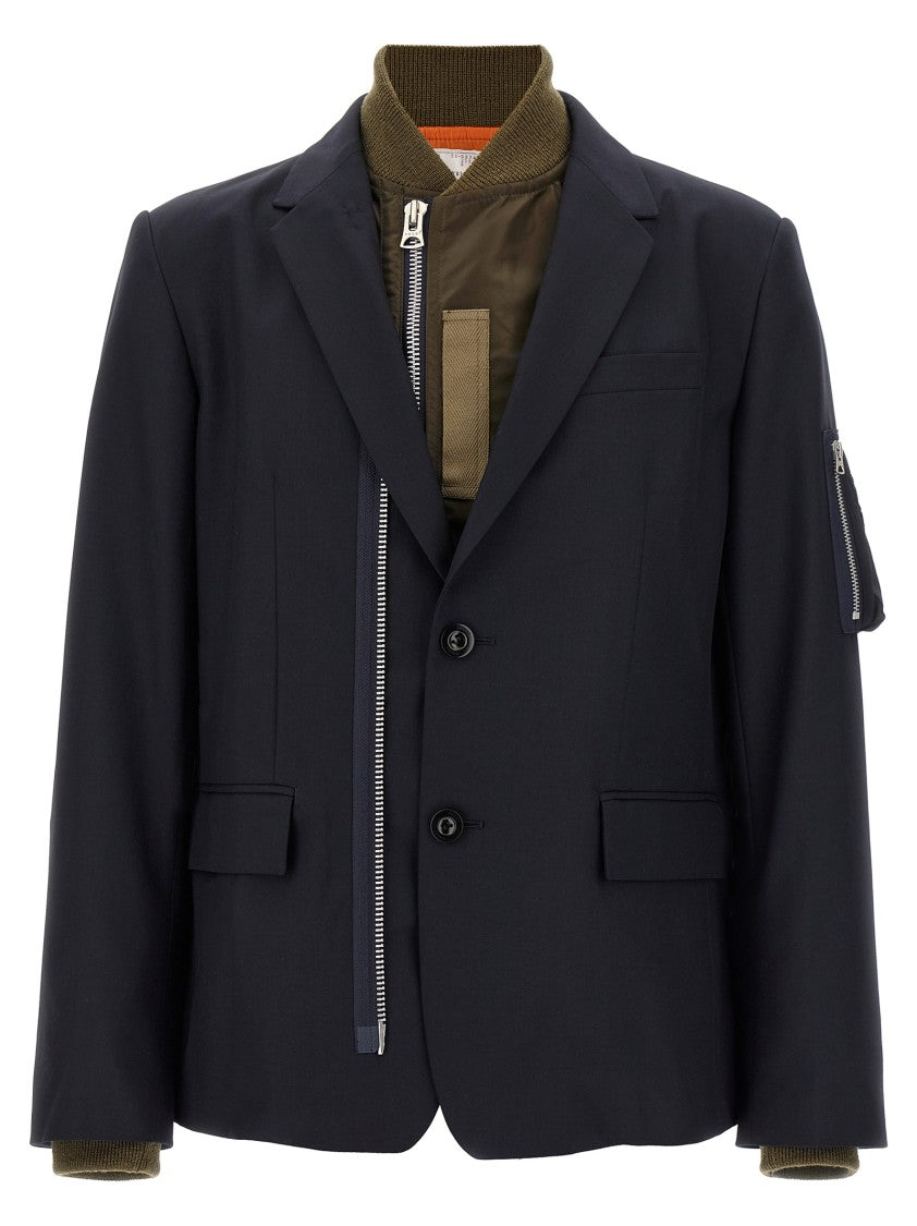 Sacai Bomber Insert Blazer With Nylon Detailing And Structured Silhouette