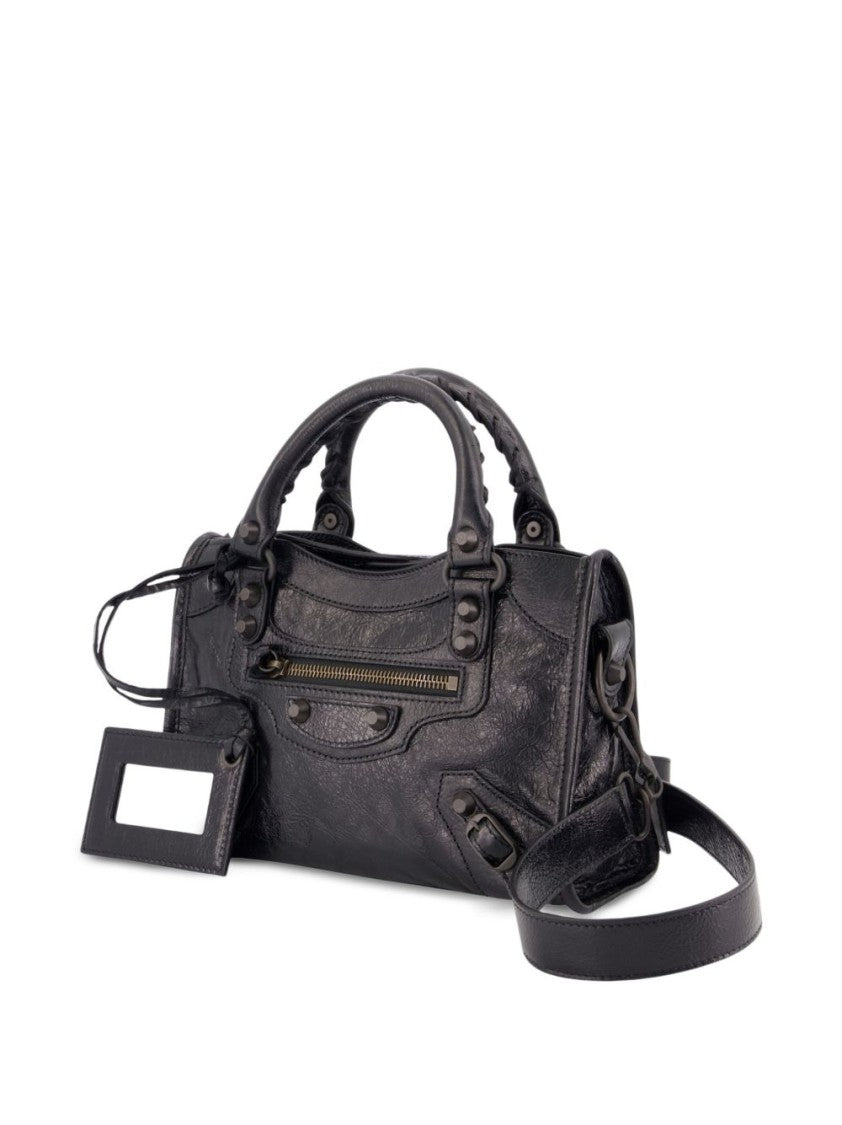 Balenciaga Black Textured Braided Leather Shoulder Bag