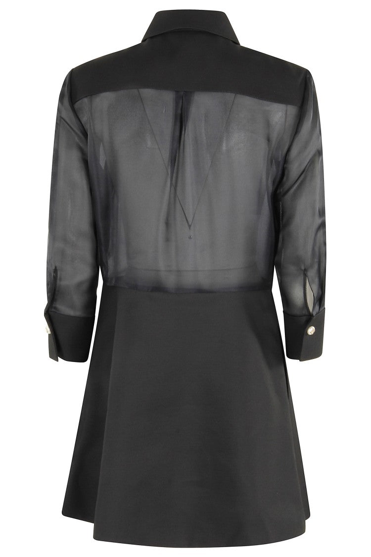 Casablanca Pleated Dress With Bow Detail And Sheer Sleeves