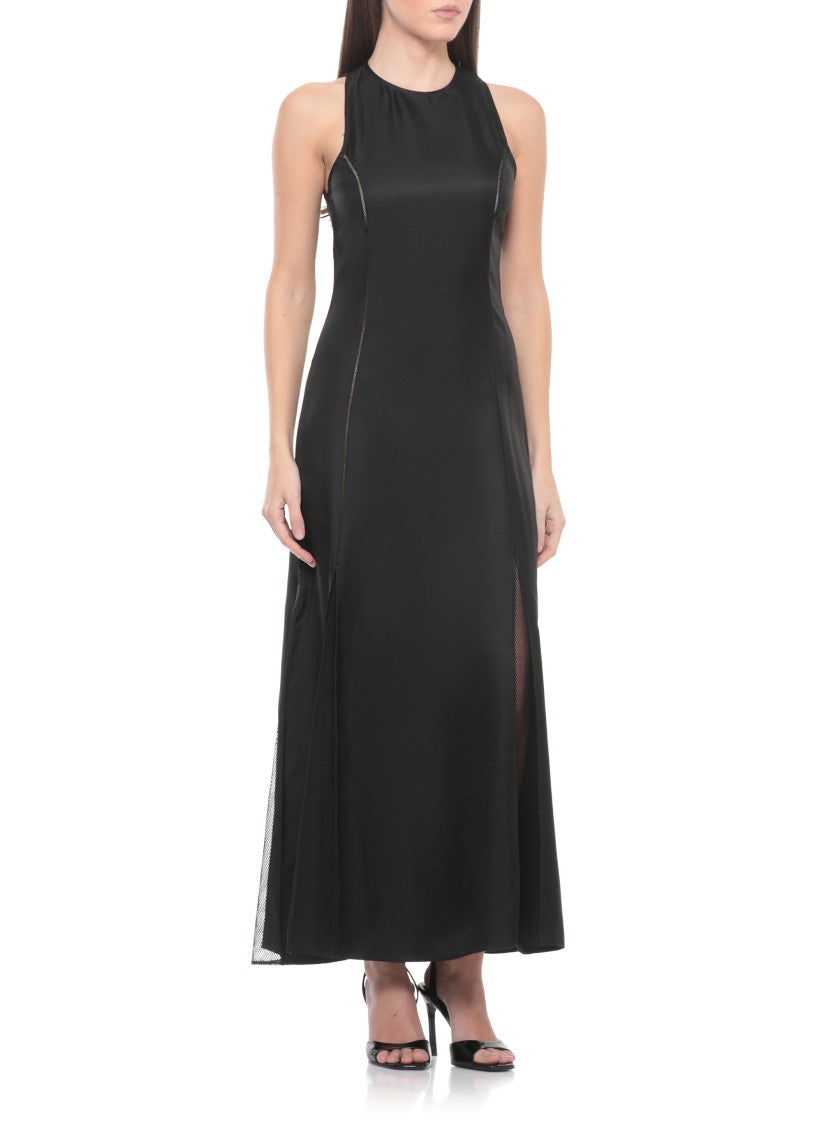 Loulou De Saison Iraka Silk Dress With Rear Zip And Net Hem Details