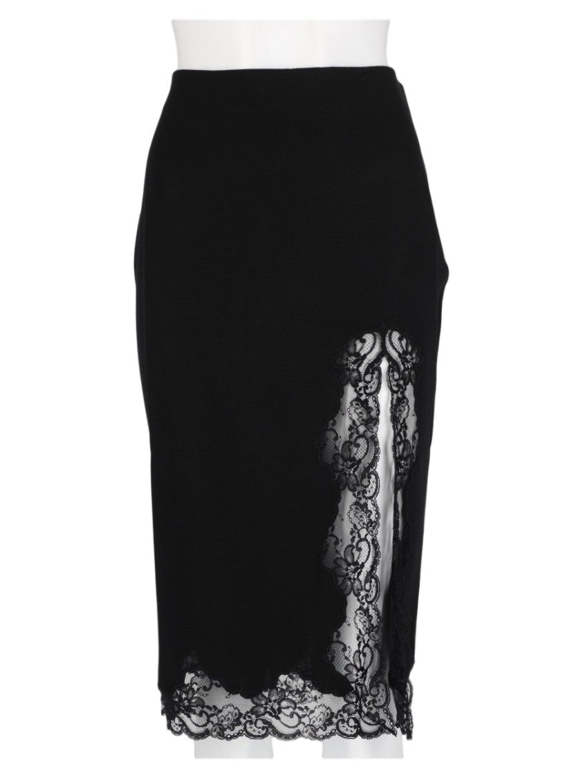 Balmain Black Lace-Accented Fitted Midi Skirt