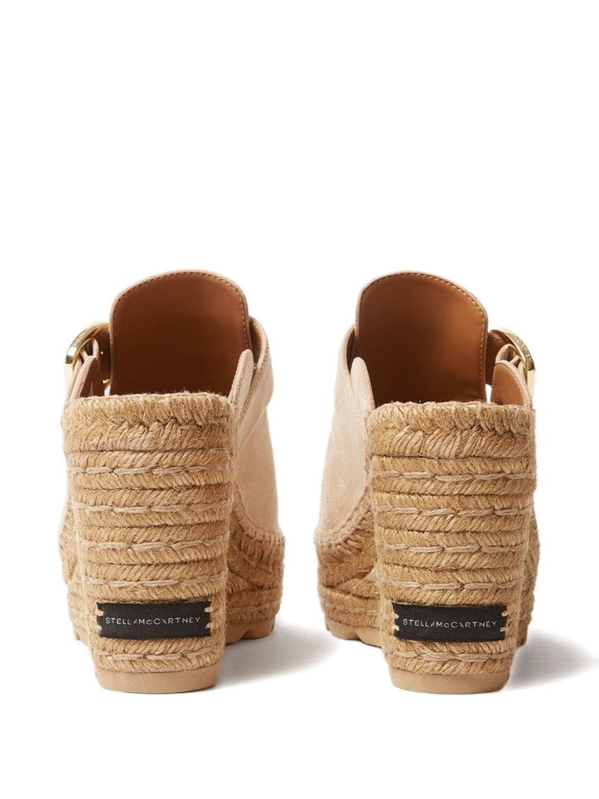 Stella Mccartney Beige Wedge Sandals With Braided Jute And Gold Buckle