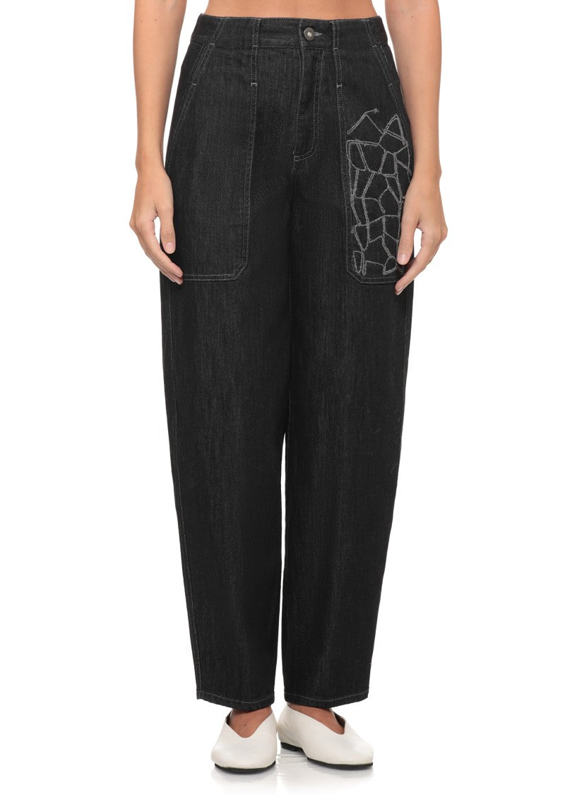 Panicale Relaxed Fit Cotton Trousers With Geometric Detail