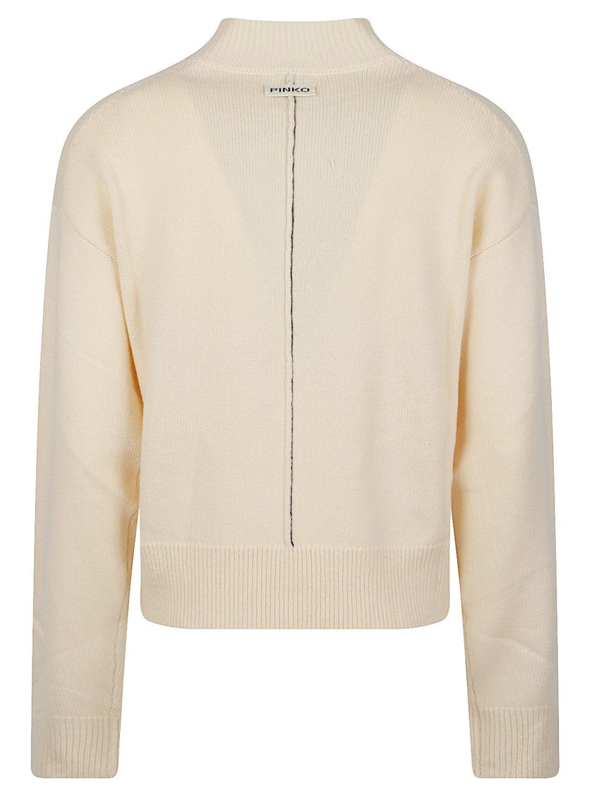 Pinko Sparta Cropped Fine Knit Ribbed Turtleneck Sweater