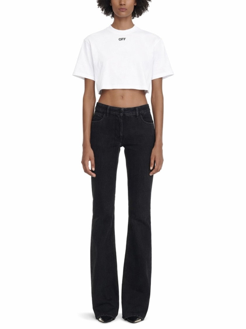 Off-White Crew Neck Boxy Cropped T-Shirt