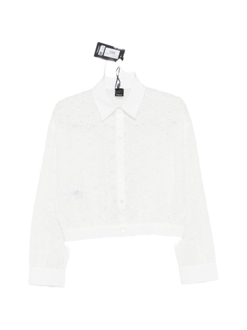 Pinko White Eyelet Lace Cropped Shirt