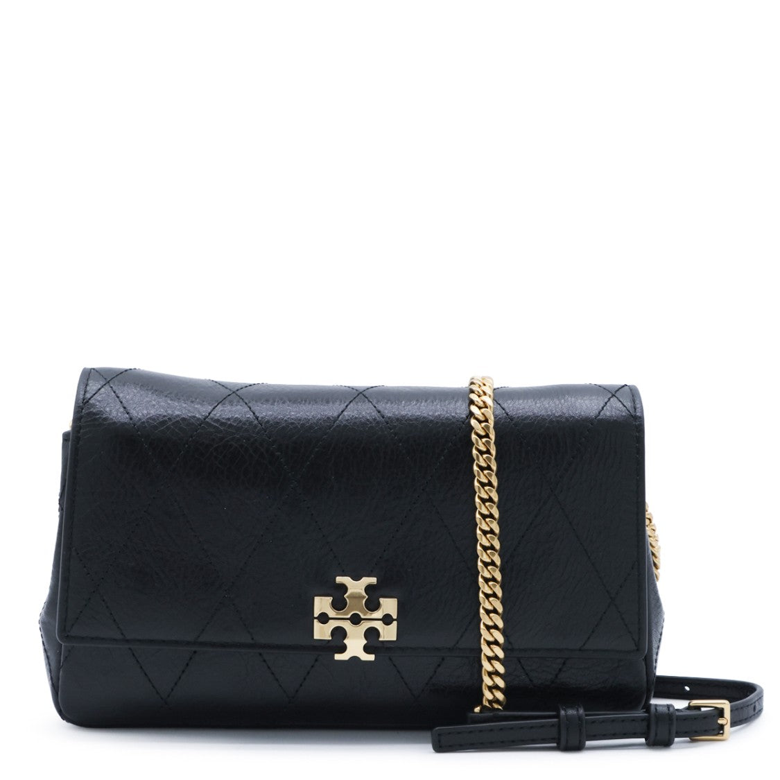 Tory Burch Quilted Black Leather Charlie Shoulder Bag With Gold Hardware