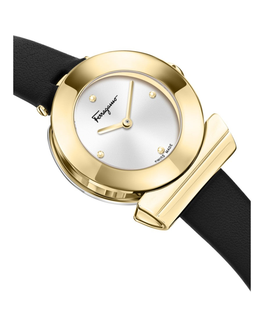 Ferragamo Gancino Strap Watch With Yellow Gold Case