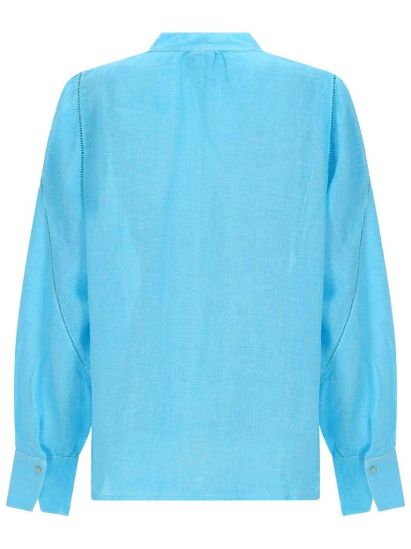 120% Lino Linen Relaxed Long Puffed Blouse