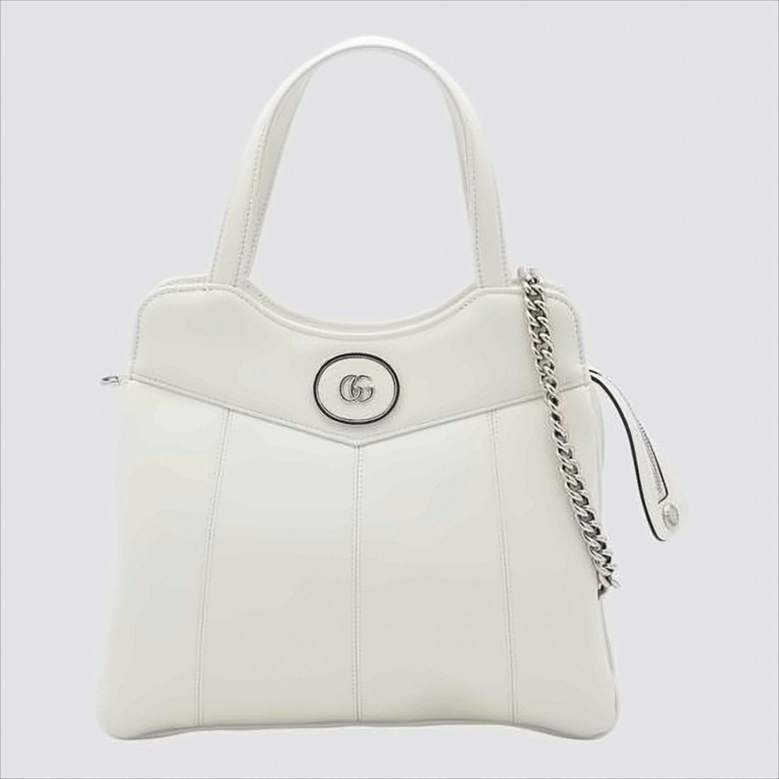 Gucci Structured White Leather Tote With V-Shaped Panel