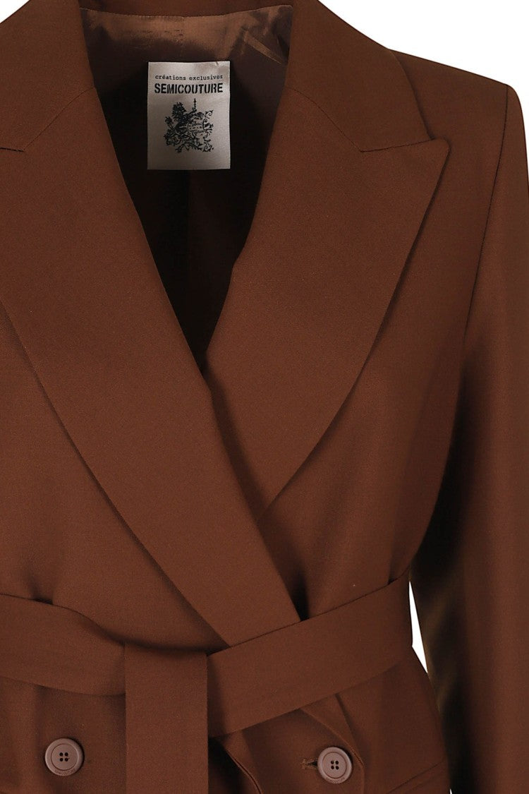 Semi Couture Canyon Brown Blazer With Classic Lapel And Built-In Belt