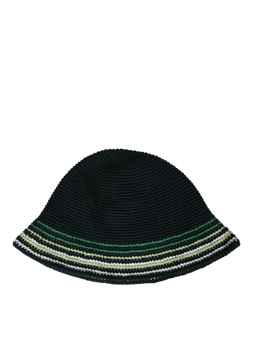 Casablanca Knitted Bucket Hat With Striped Brim And Logo Patch