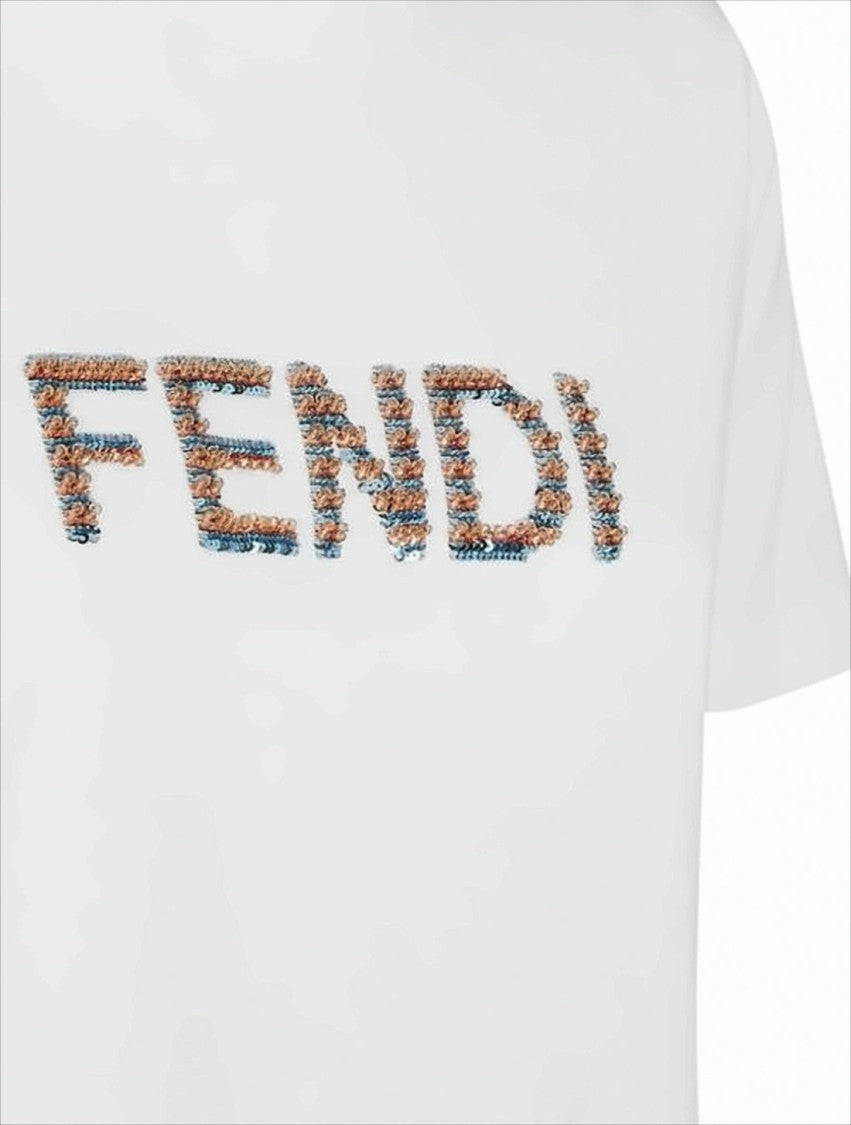 Fendi Short-Sleeved Cotton T-Shirt With Sequined Logo