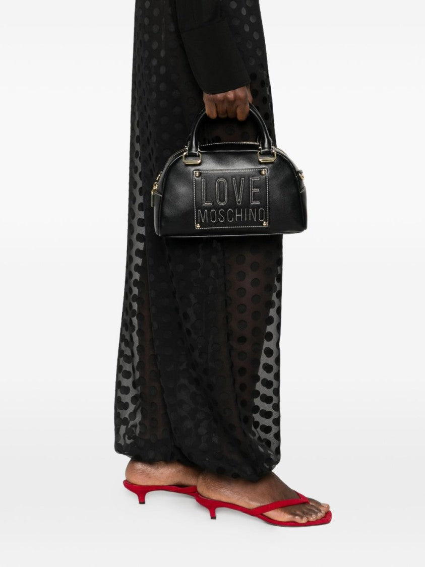 Love Moschino Structured Black Handbag With Gold-Tone Hardware And Detachable Strap