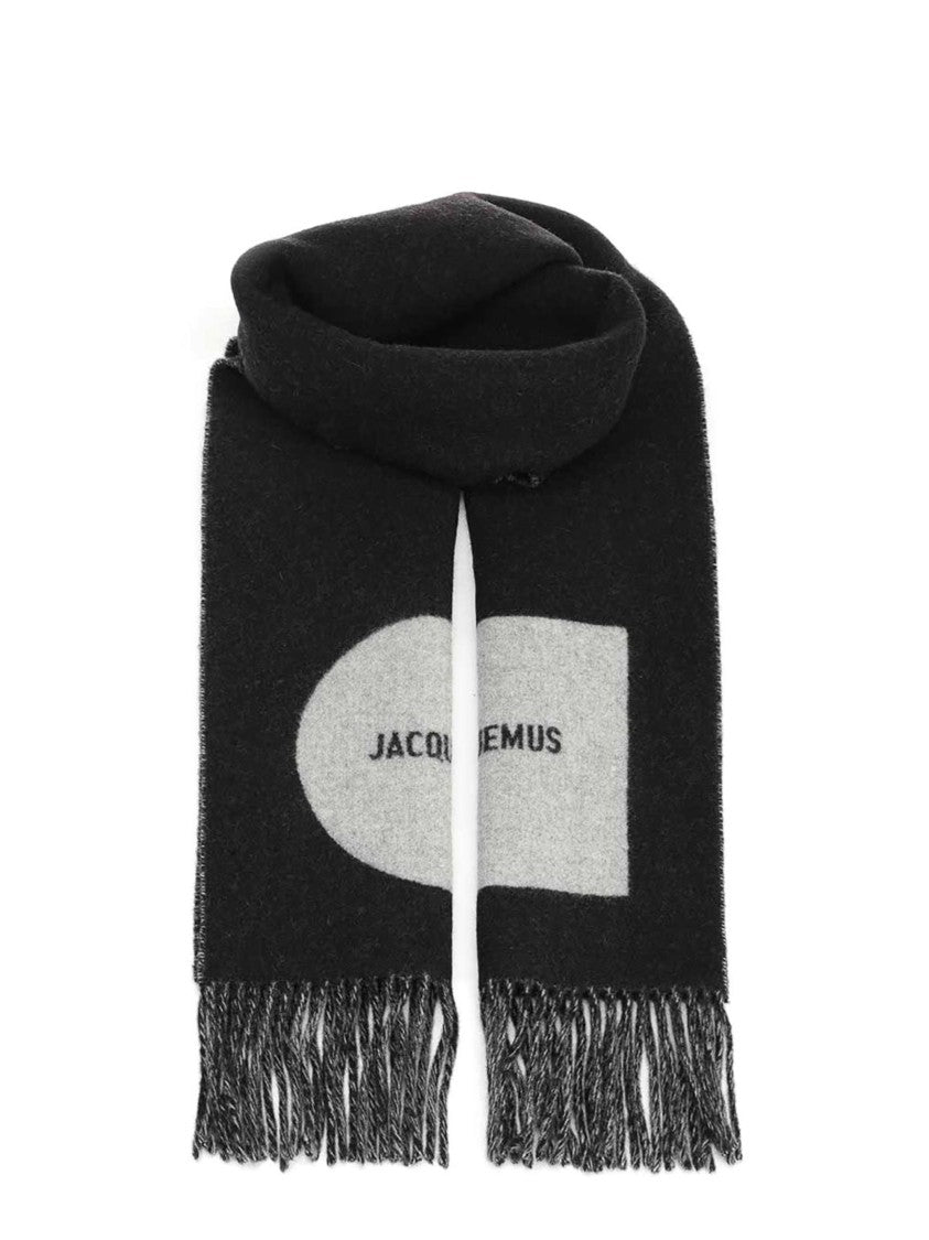 Jacquemus Black Geometric Contrast Fringed Scarf