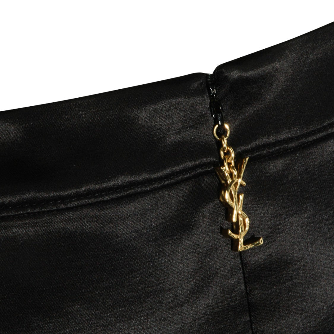 Saint Laurent Satin Finish Black Skirt With Pleated Waistband And Back Slit