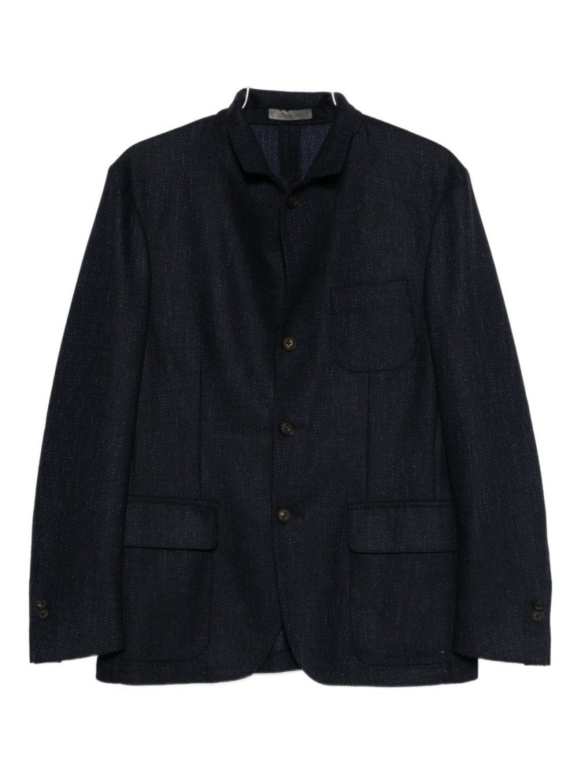 Corneliani Structured Blue Jacket With Stand Collar