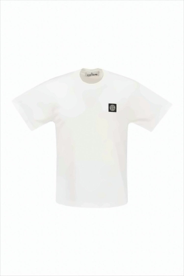 Stone Island White Cotton T-Shirt With Rectangular Patch Logo