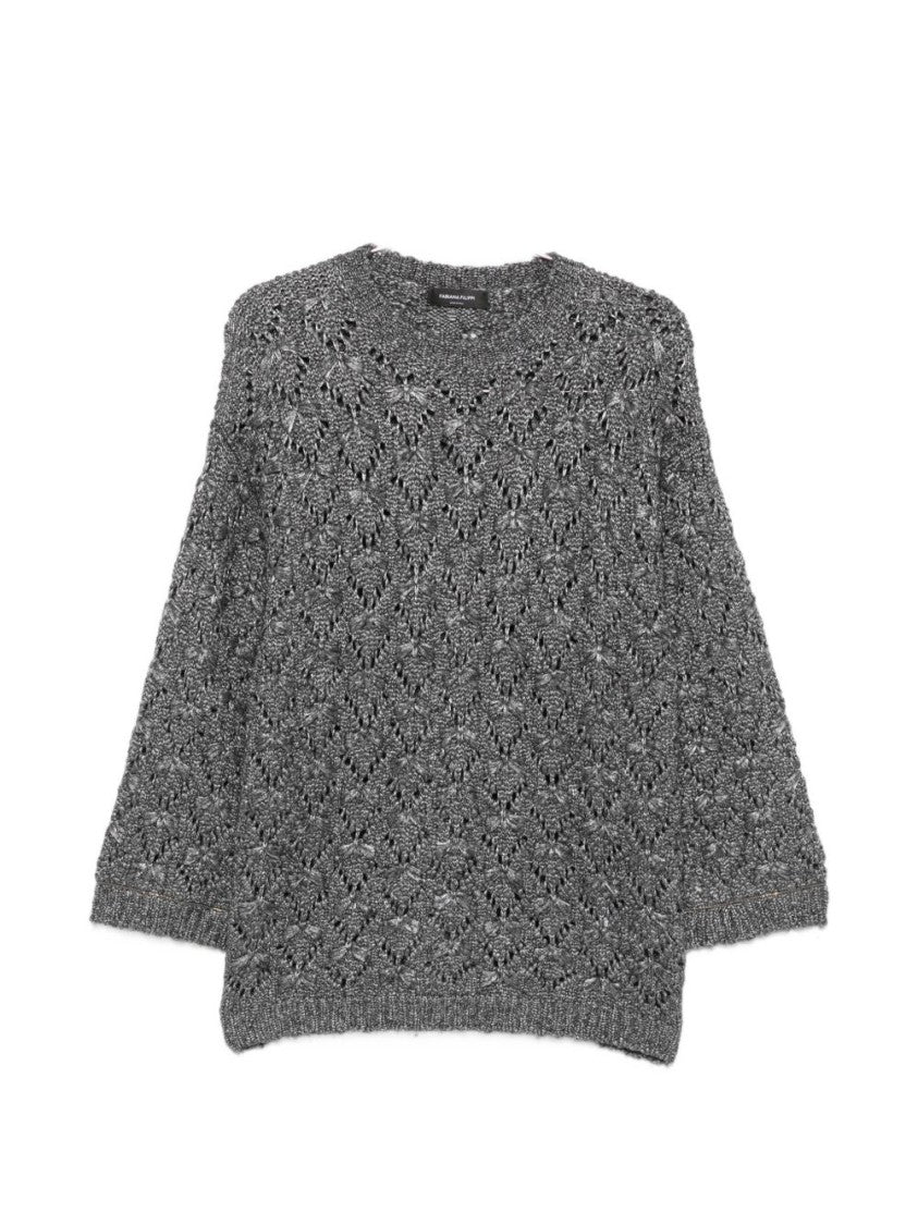 Fabiana Filippi Grey Chunky Knit Textured Chevron Sweater