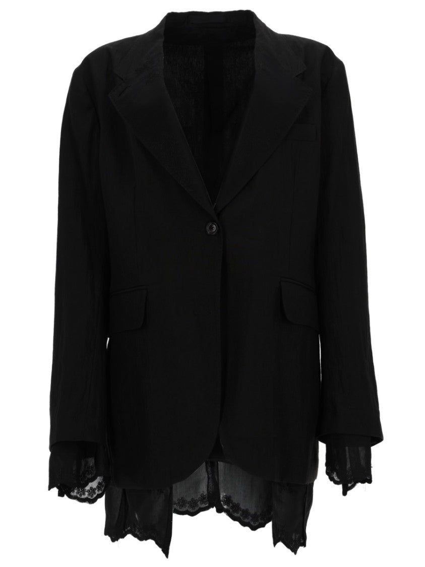 Our Legacy Black Reversible Loose Fit Lace Trim Blazer