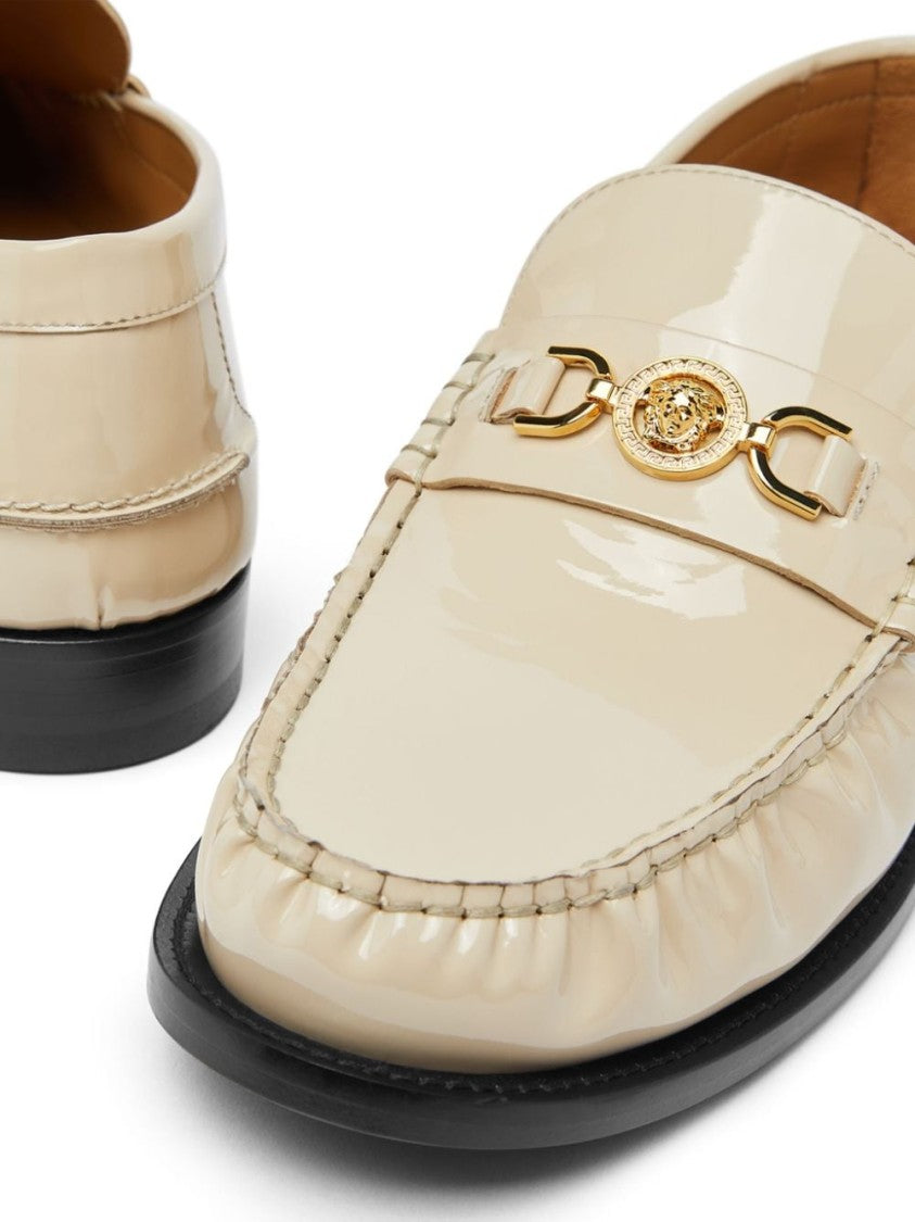 Versace Light Beige Patent Leather Slip-On Shoes