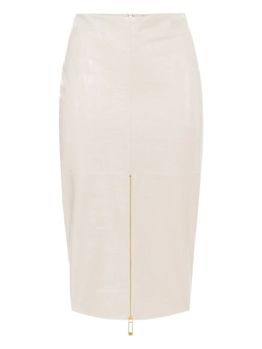 Elisabetta Franchi Fitted Crocodile-Textured Skirt With Central Zip Detail