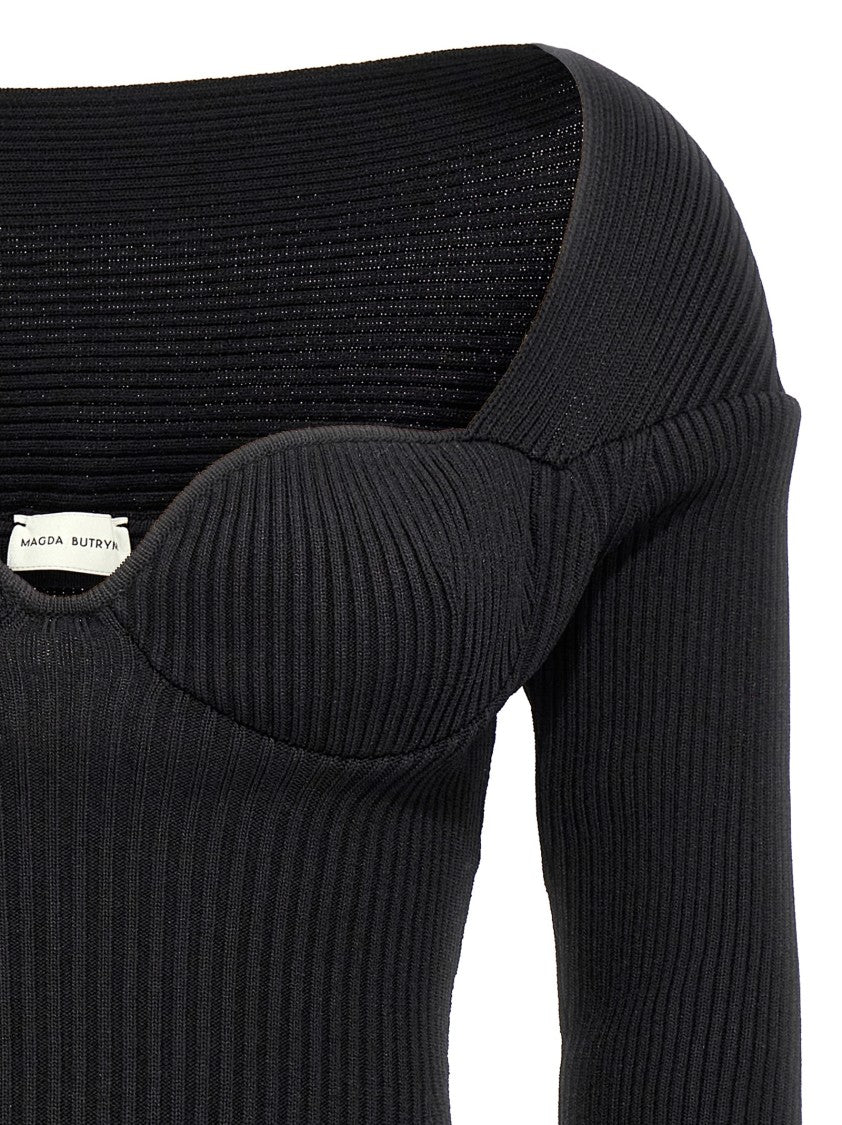 Magda Butrym Ribbed Viscose Blend Sweater With Sweetheart Neckline